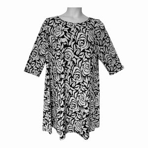 MSK Shift 3-D Floral Jersey Knit Black White Office Desk to Dinner Party Dress